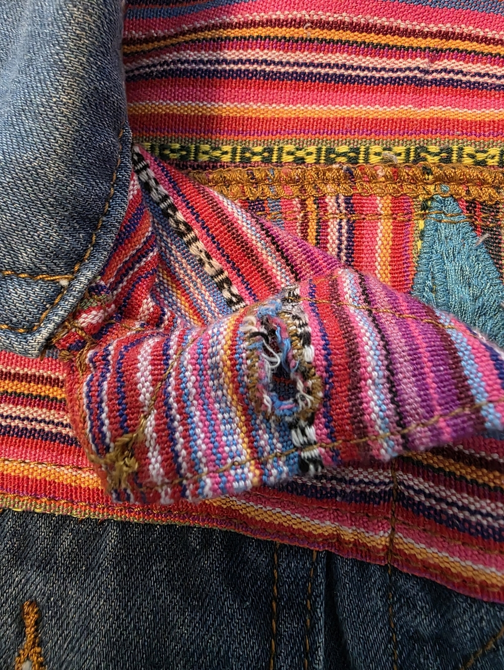 Savanna Jane Denim Western Jacket with Pink & Red Striped Yoke Embroidered Back - Picture 10 of 14